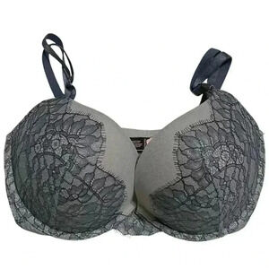 Victoria’s Secret Very Sexy Push-Up Bra 34DD Grey Lace Embellished Padded NWT